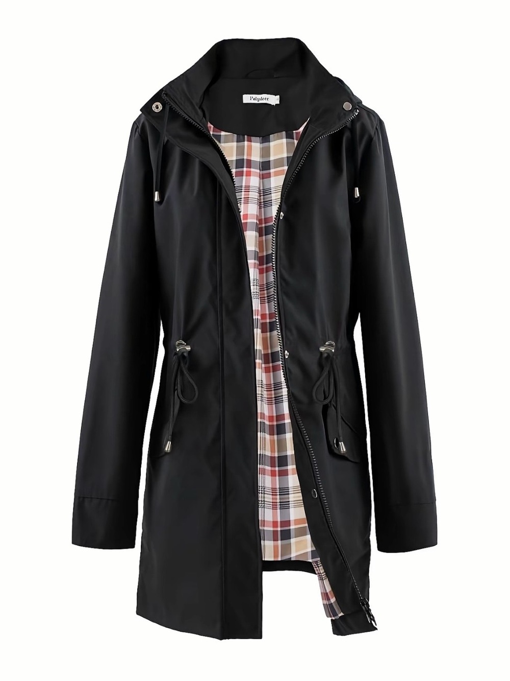 NWOT Black Women's Hooded Raincoat Jacket